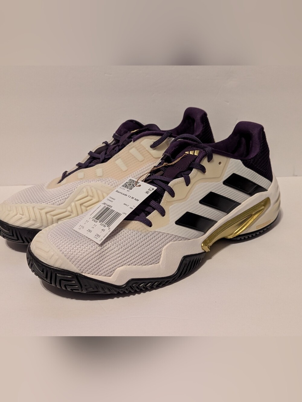 Adidas Barricade 13 M NM Tennis White Plum Black JR1499 Men's Size 14